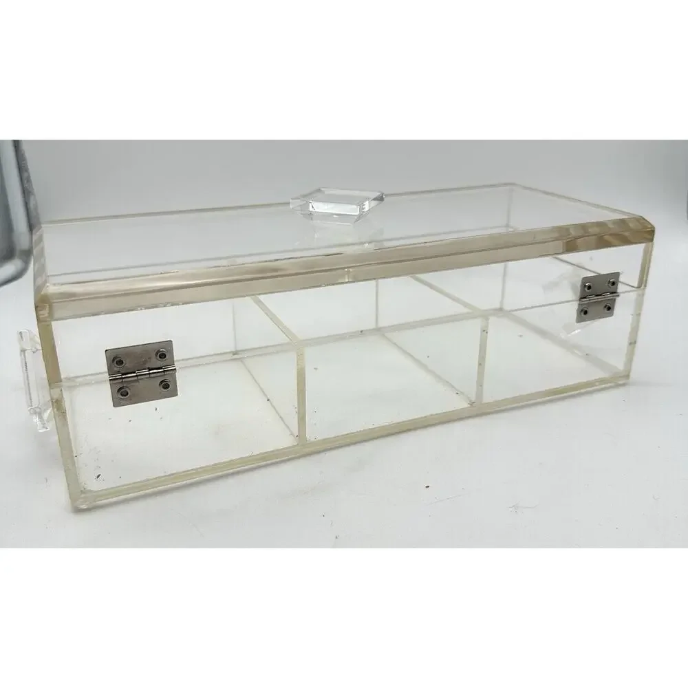 Vintage Lucite Acrylic Jewelry Box Divided Jewelry Organizer Heavy MCM